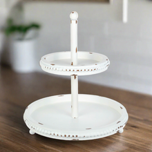 Load image into Gallery viewer, Distressed White Beaded Tiered Tray