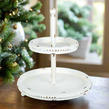 Load image into Gallery viewer, Distressed White Beaded Tiered Tray