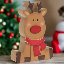 Load image into Gallery viewer, Red Scarf Wood Reindeer