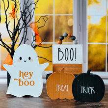 Load image into Gallery viewer, Trick Treat Wood Pumpkin Cutouts Set of 2