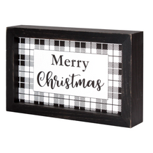 Load image into Gallery viewer, Black & White Plaid Merry Christmas Sign