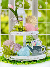 Load image into Gallery viewer, Distressed White Beaded Tiered Tray