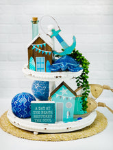 Load image into Gallery viewer, Distressed White Beaded Tiered Tray