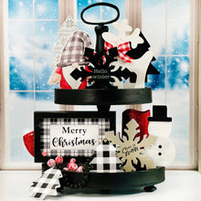 Load image into Gallery viewer, Black & White Plaid Merry Christmas Sign