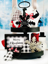 Load image into Gallery viewer, Black & White Plaid Merry Christmas Sign