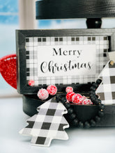 Load image into Gallery viewer, Black & White Plaid Merry Christmas Sign