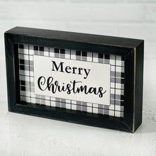 Load image into Gallery viewer, Black & White Plaid Merry Christmas Sign