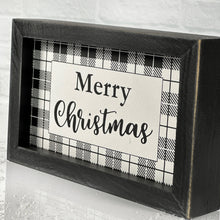 Load image into Gallery viewer, Black & White Plaid Merry Christmas Sign