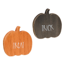 Load image into Gallery viewer, Trick Treat Wood Pumpkin Cutouts Set of 2