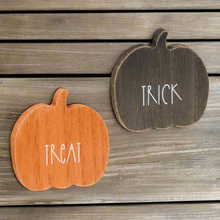 Load image into Gallery viewer, Trick Treat Wood Pumpkin Cutouts Set of 2