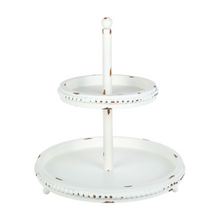 Load image into Gallery viewer, Distressed White Beaded Tiered Tray