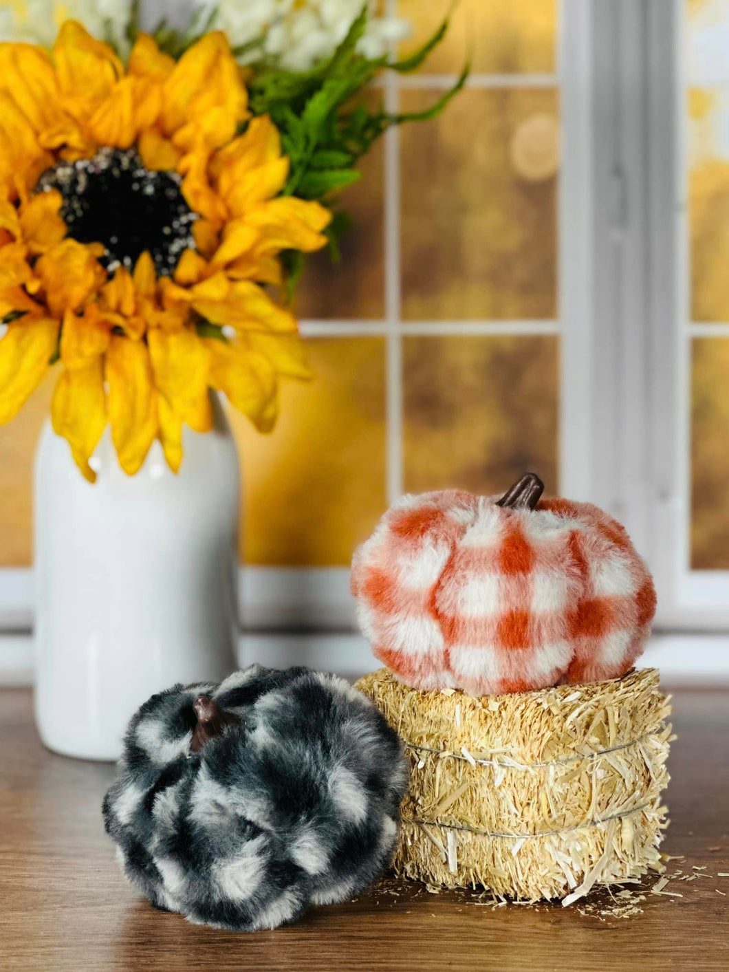 Fuzzy Plaid Pumpkins | Set of 2