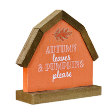 Load image into Gallery viewer, Autumn Leaves &amp; Pumpkins Please Wood Sign
