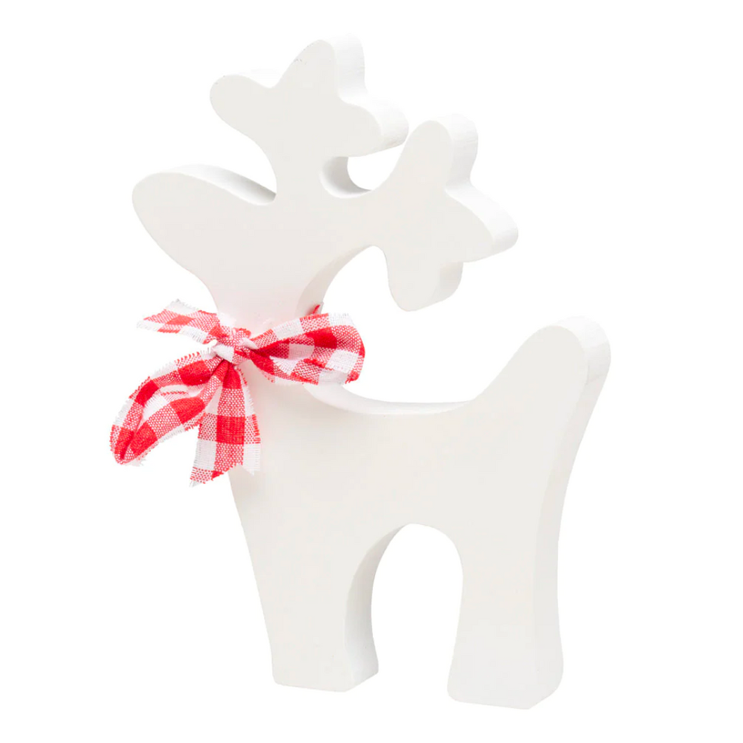 Red Check White Reindeer Block