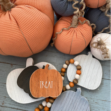 Load image into Gallery viewer, Trick Treat Wood Pumpkin Cutouts Set of 2
