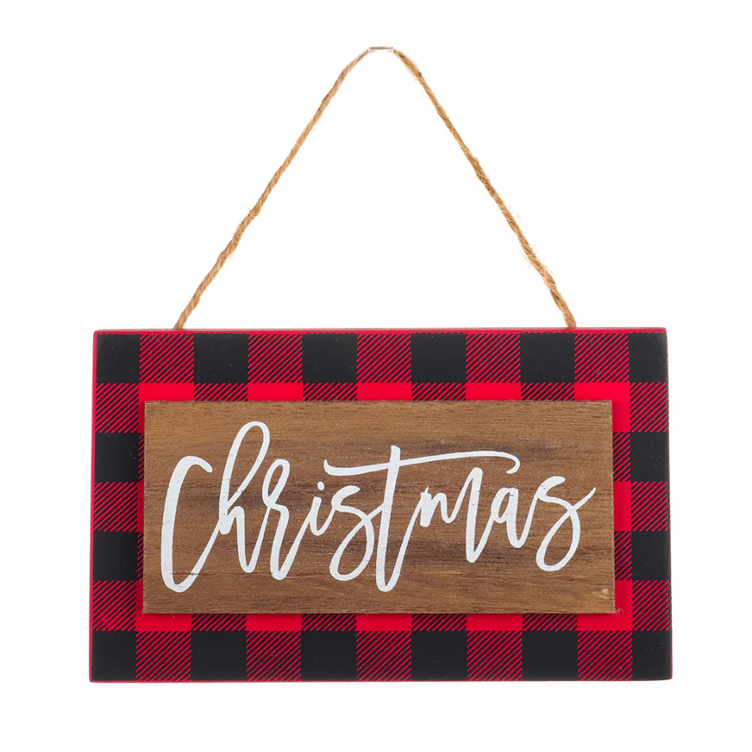 Red & Black Plaid Christmas Hanging Sign