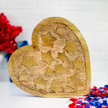 Load image into Gallery viewer, Stars Carved Wood Heart
