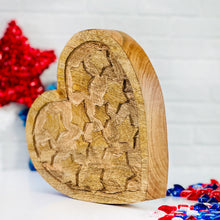 Load image into Gallery viewer, Stars Carved Wood Heart
