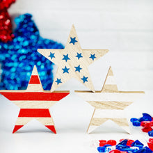 Load image into Gallery viewer, Natural Wood Patriotic Stars / Set of 3
