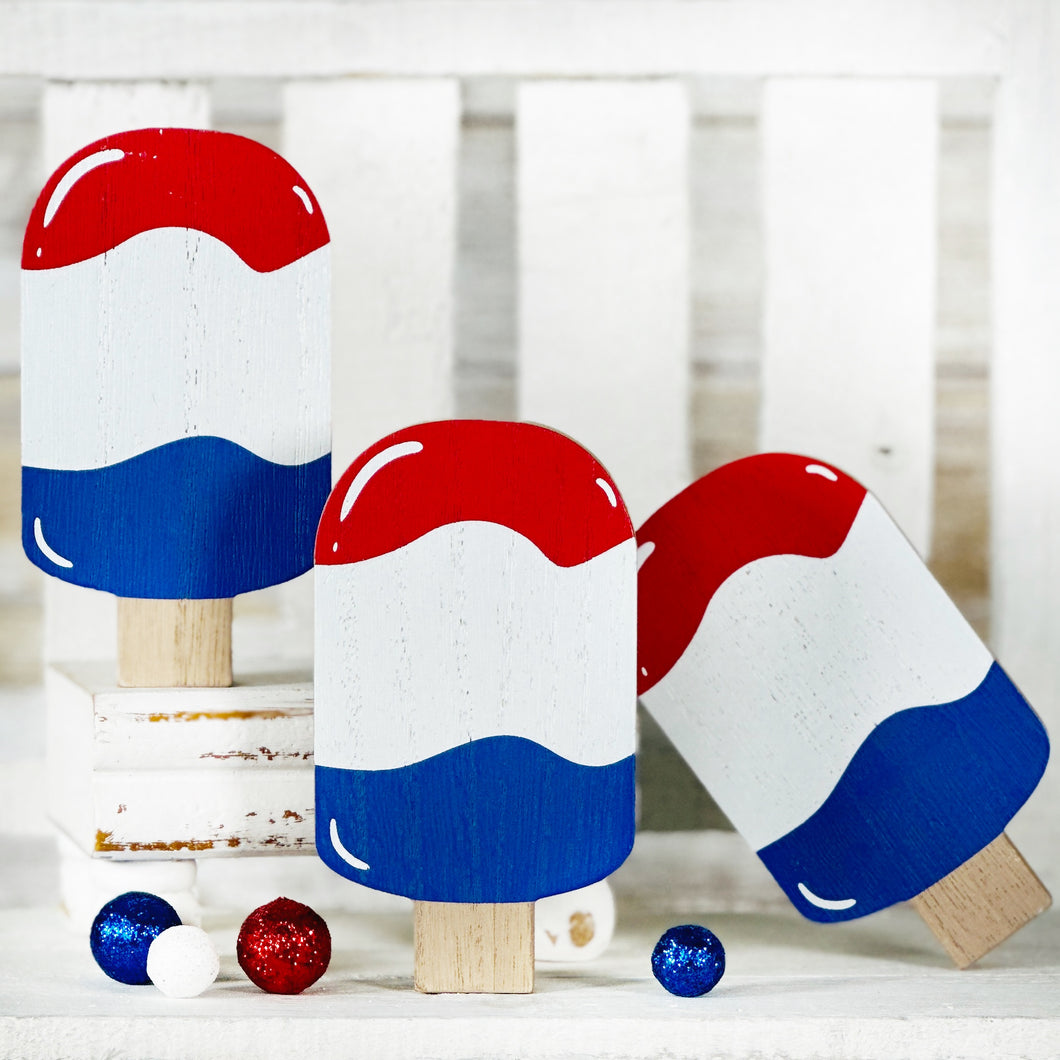 Red, White, Blue Wood Popsicles