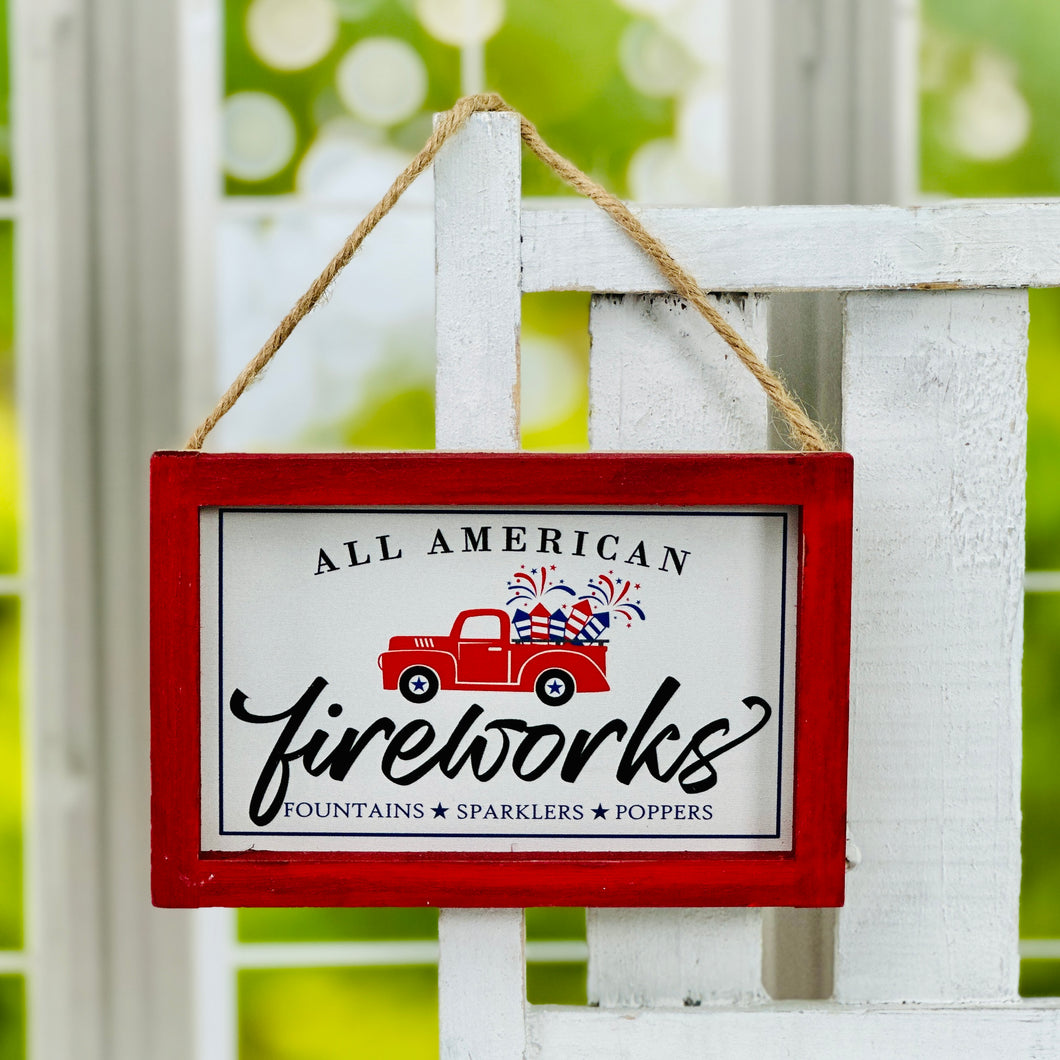 All American Fireworks Hanging Sign
