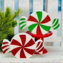Load image into Gallery viewer, Glitter Peppermint Candy Wood Sitter
