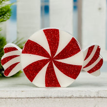 Load image into Gallery viewer, Glitter Peppermint Candy Wood Sitter
