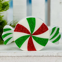 Load image into Gallery viewer, Glitter Peppermint Candy Wood Sitter
