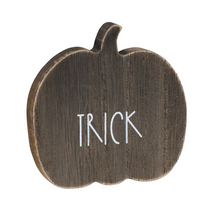 Load image into Gallery viewer, Trick Treat Wood Pumpkin Cutouts Set of 2
